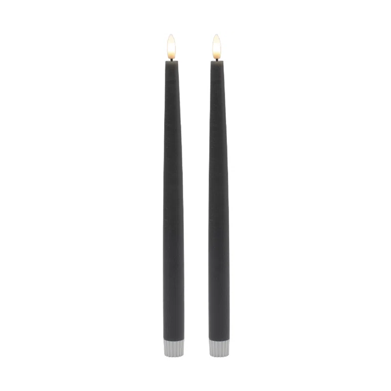 2 Pc Tall Flameless Taper Candle Black