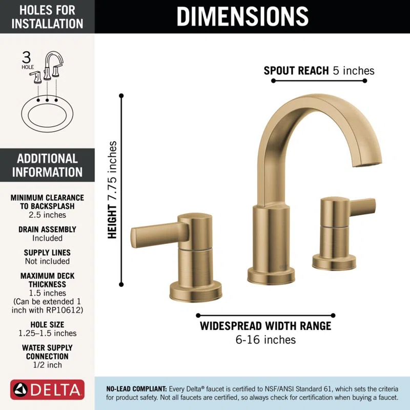 Albion Widespread Bathroom Faucet 3 Hole, 2-handle Bathroom Sink Faucet with Drain Assembly Champagne Bronze 5 Albion Widespread Bathroom Faucet 3 Hole, 2-handle Bathroom Sink Faucet with Drain Assembly Champagne Bronze