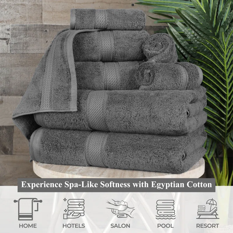 Renata Certified Egyptian Cotton 800 GSM Plush Heavy Highly Absorbent Luxury Washcloth  (Set of 6) Charcoal
