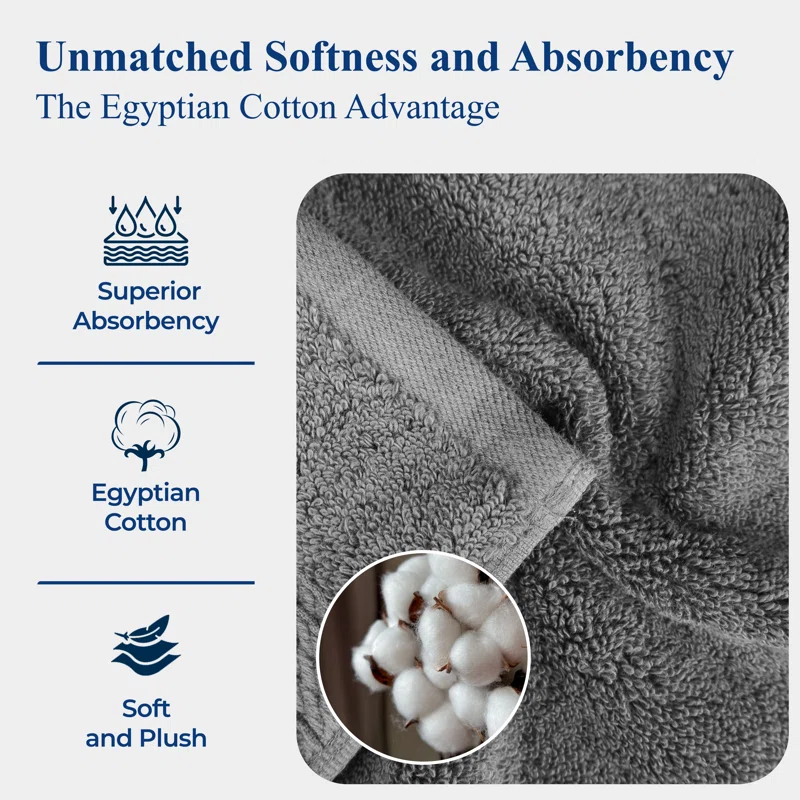 Renata Certified Egyptian Cotton 800 GSM Plush Heavy Highly Absorbent Luxury Washcloth  (Set of 6) Charcoal