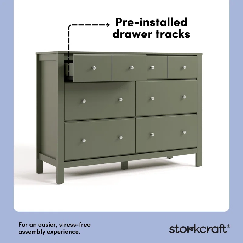 Horizon 6 Drawer Double Dresser Olive