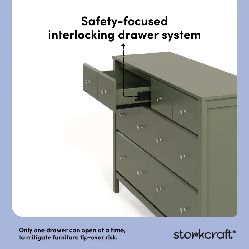 Horizon 6 Drawer Double Dresser Olive