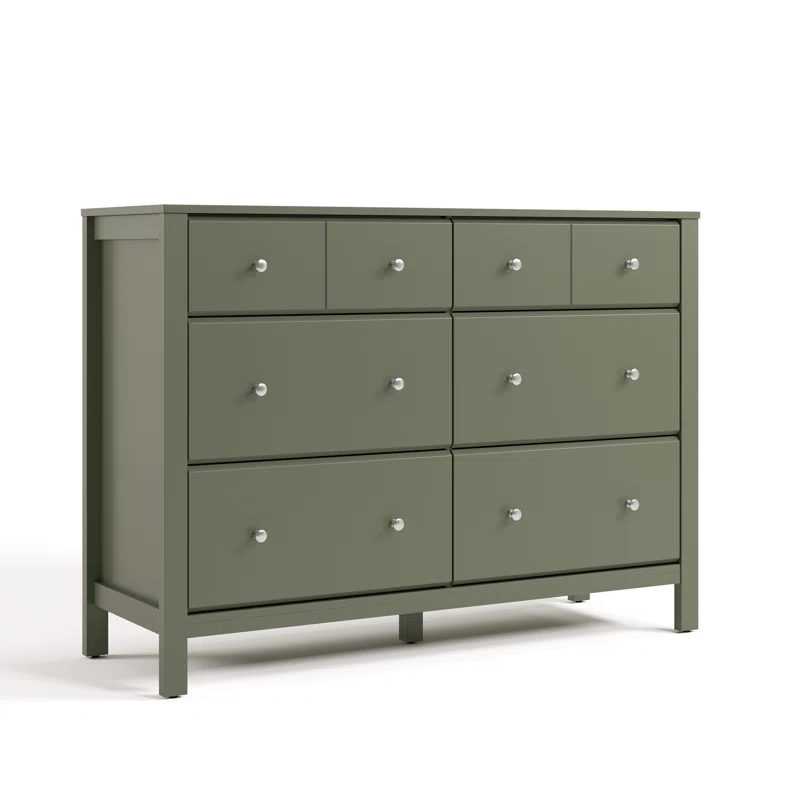 Horizon 6 Drawer Double Dresser Olive