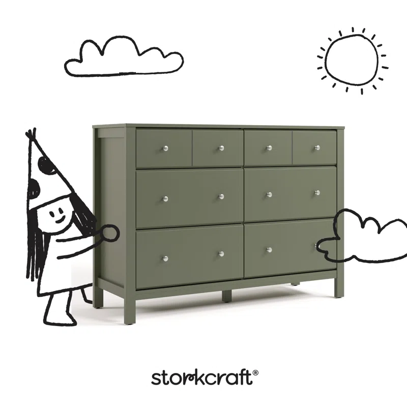Horizon 6 Drawer Double Dresser Olive