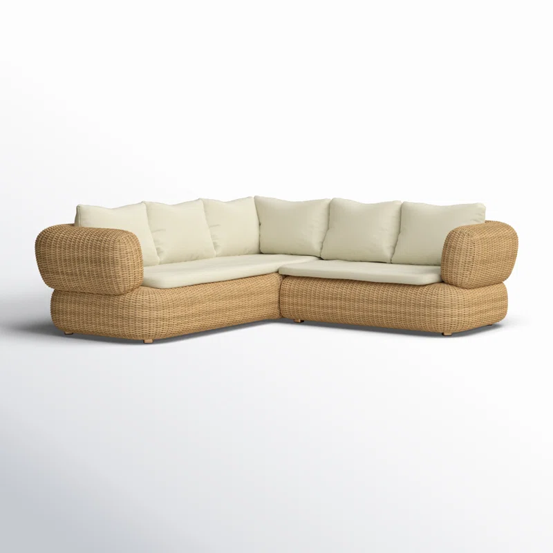 Croix 90'' Wide L-Shaped Wicker Patio Sectional with Cushions