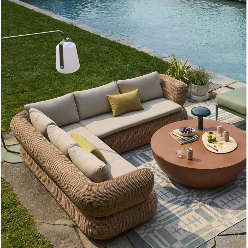 Croix 90'' Wide L-Shaped Wicker Patio Sectional with Cushions