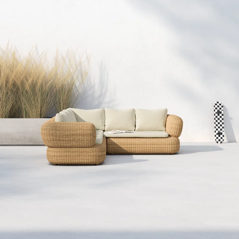 Croix 90'' Wide L-Shaped Wicker Patio Sectional with Cushions