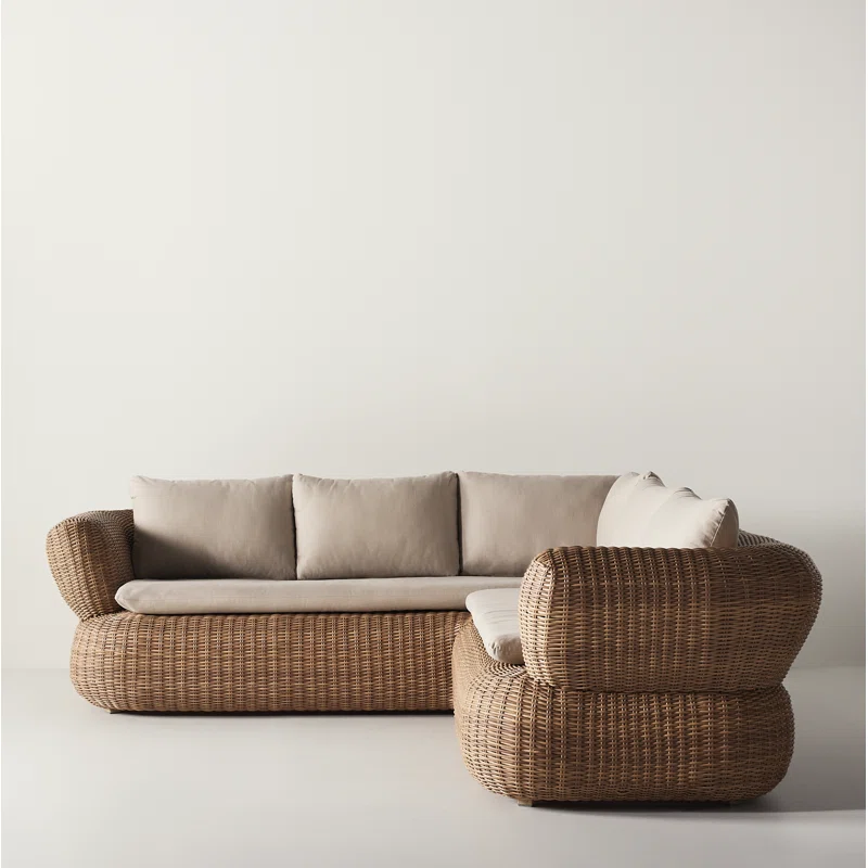 Croix 90'' Wide L-Shaped Wicker Patio Sectional with Cushions