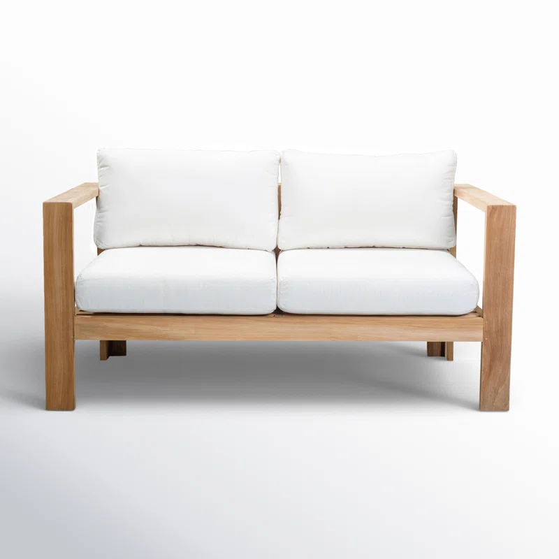 Sonoma 59'' Teak Outdoor Loveseat with Sunbrella® Cushions Canvas Natural Sunbrella® Canvas