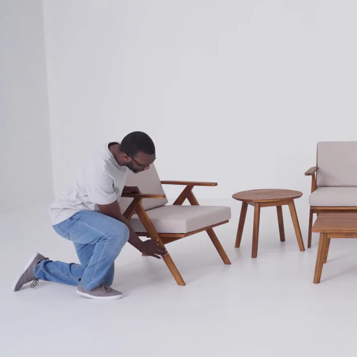 Jose Acacia 4 - Person Patio Conversation Sets with Cushions Light Gray,Natural