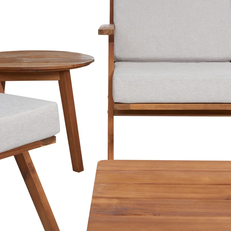 Jose Acacia 4 - Person Patio Conversation Sets with Cushions Light Gray,Natural