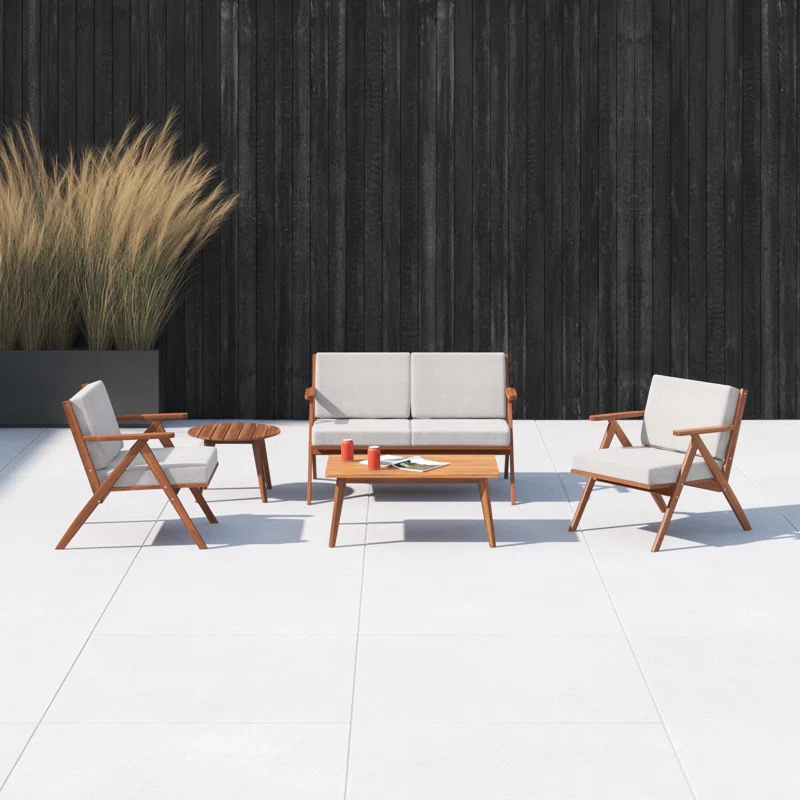 Jose Acacia 4 - Person Patio Conversation Sets with Cushions Light Gray,Natural