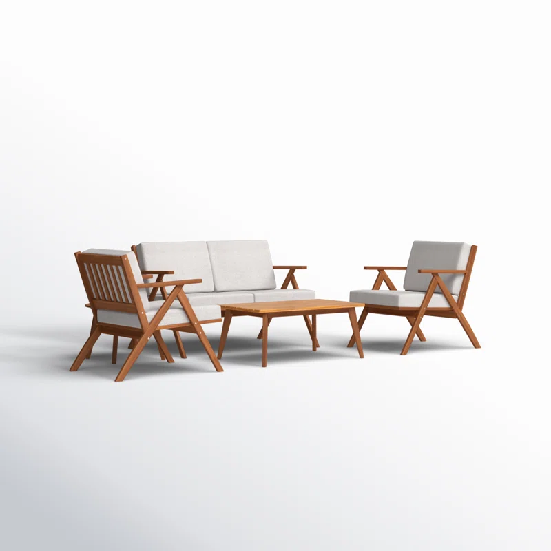 Jose Acacia 4 - Person Patio Conversation Sets with Cushions Light Gray,Natural