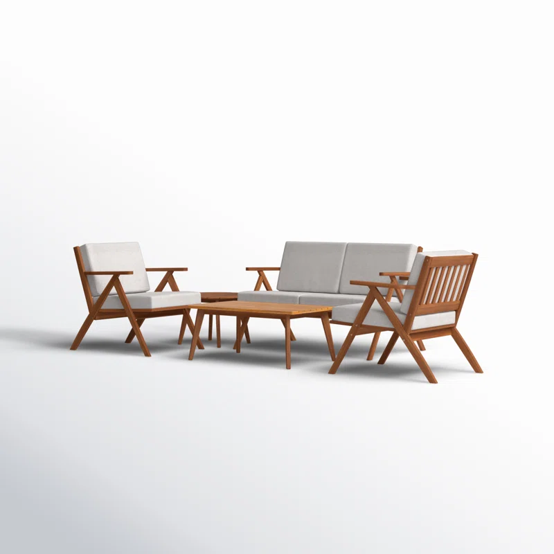 Jose Acacia 4 - Person Patio Conversation Sets with Cushions Light Gray,Natural