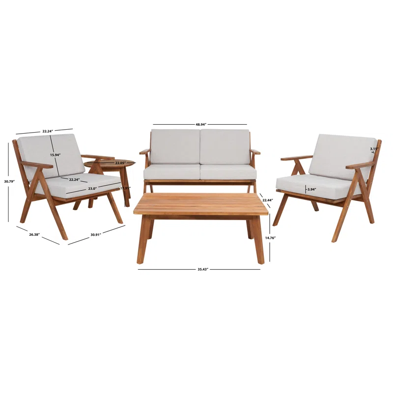 Jose Acacia 4 - Person Patio Conversation Sets with Cushions Light Gray,Natural