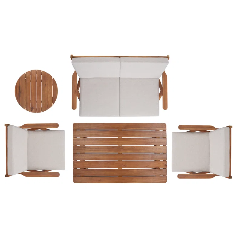 Jose Acacia 4 - Person Patio Conversation Sets with Cushions Light Gray,Natural