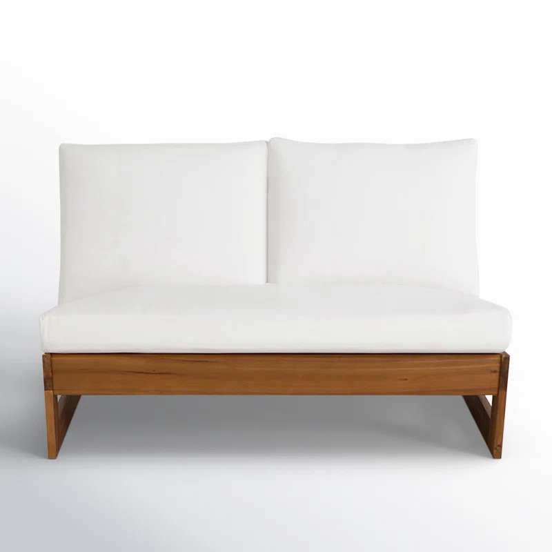 Louise 43" Wide Loveseat with Cushions Teak Frame/White Cushion