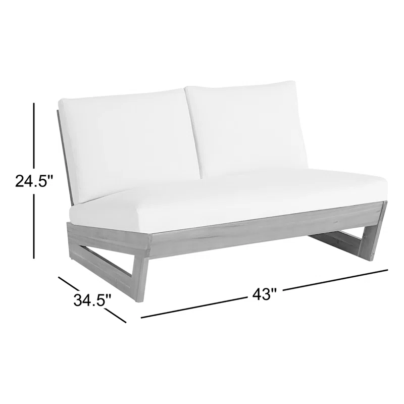 Louise 43" Wide Loveseat with Cushions Teak Frame/White Cushion 8 Louise 43" Wide Loveseat with Cushions Teak Frame/White Cushion