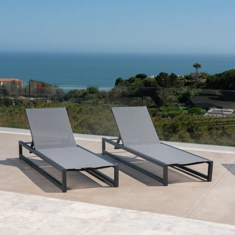 Clian 26.5'' Outdoor Aluminum Chaise Lounge Set (Set of 2) Dark Gray/Black