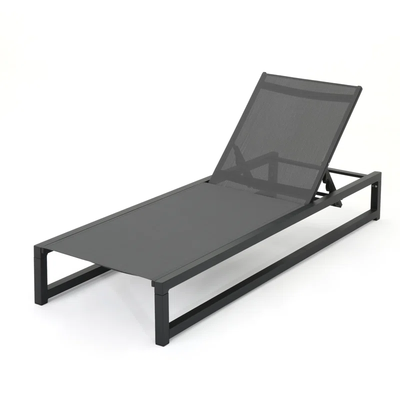 Clian 26.5'' Outdoor Aluminum Chaise Lounge Set (Set of 2) Dark Gray/Black