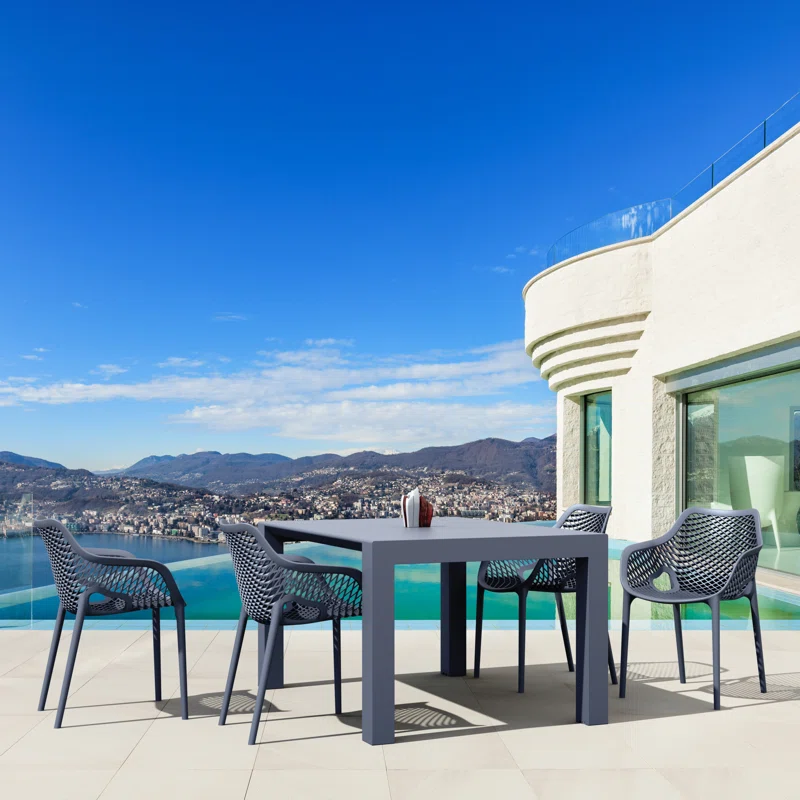 Farrah 39'' Extendable Plastic / Acrylic Outdoor Dining Table Dark Gray