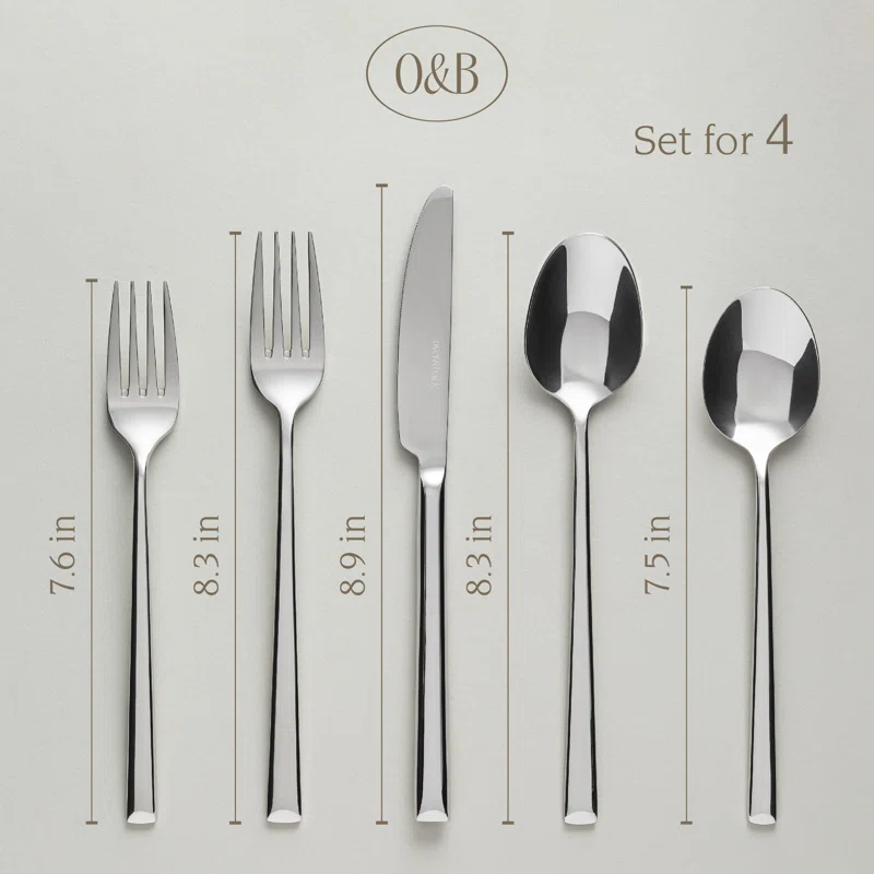 over&back Modern 18/8 Flatware Set - Service for 4 Silver