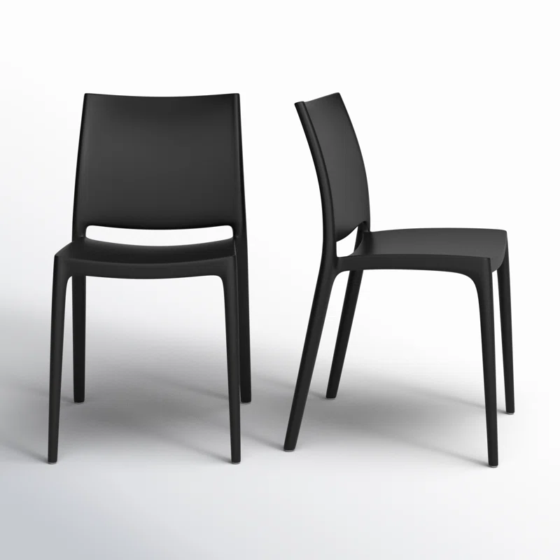 Burt Outdoor Stacking Dining Side Chair (Set of 2) Black
