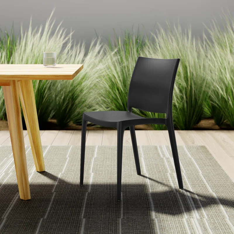 Burt Outdoor Stacking Dining Side Chair (Set of 2) Black