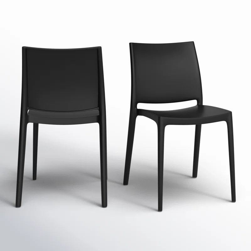 Burt Outdoor Stacking Dining Side Chair (Set of 2) Black