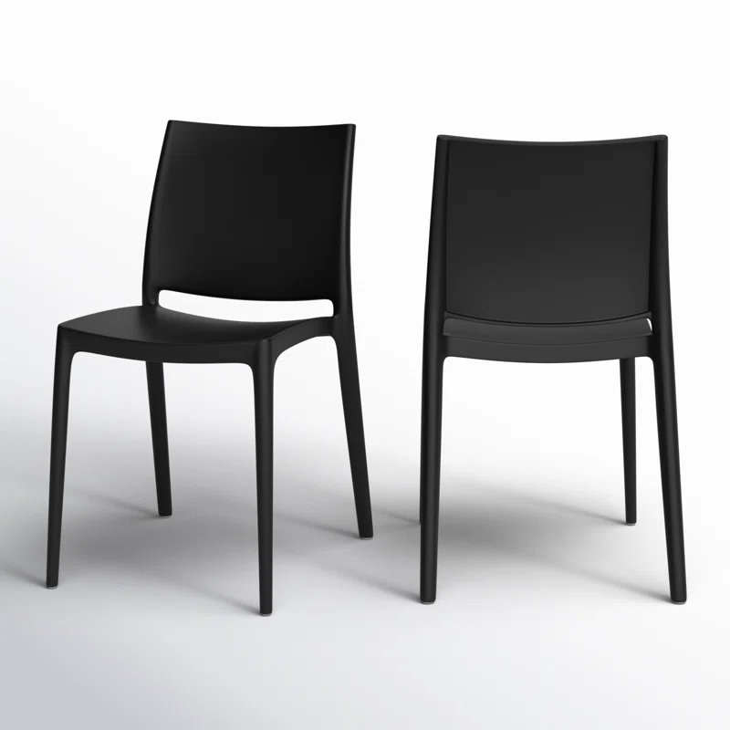 Burt Outdoor Stacking Dining Side Chair (Set of 2) Black