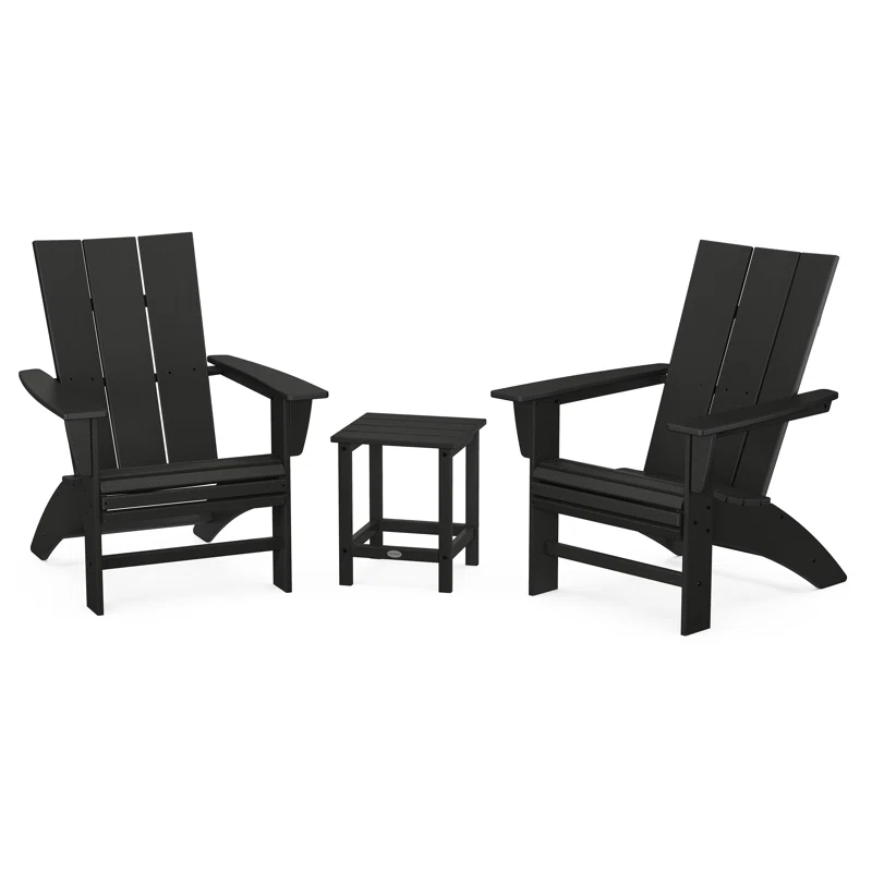 Modern 3-Piece Curveback Adirondack Set with Long Island 18" Side Table Black