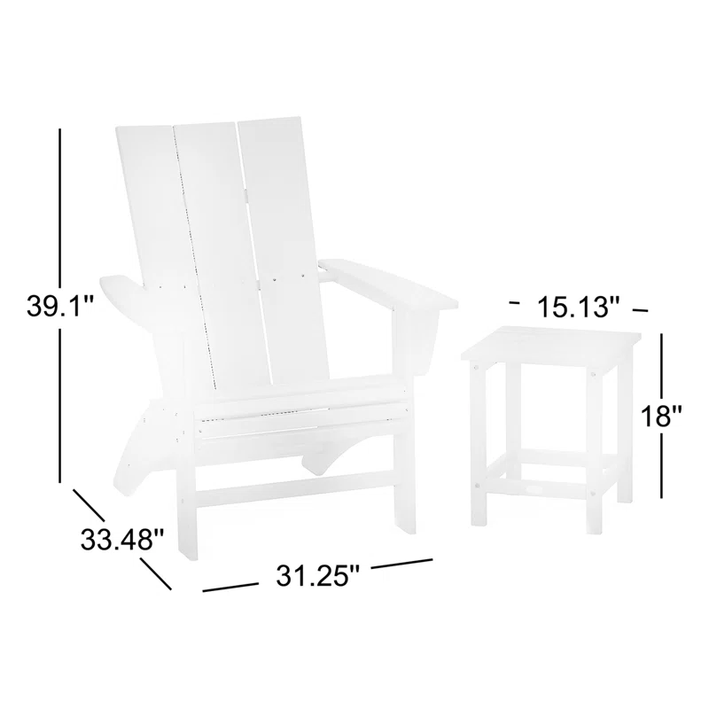 Modern 3-Piece Curveback Adirondack Set with Long Island 18" Side Table Black