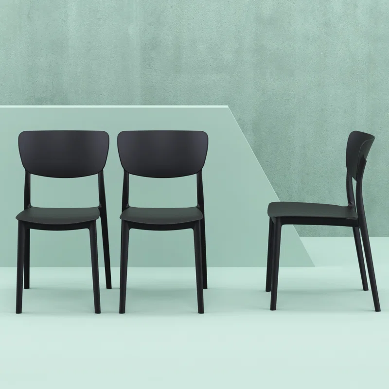 Farrah Outdoor Stacking Dining Side Chair (Set of 2) Black