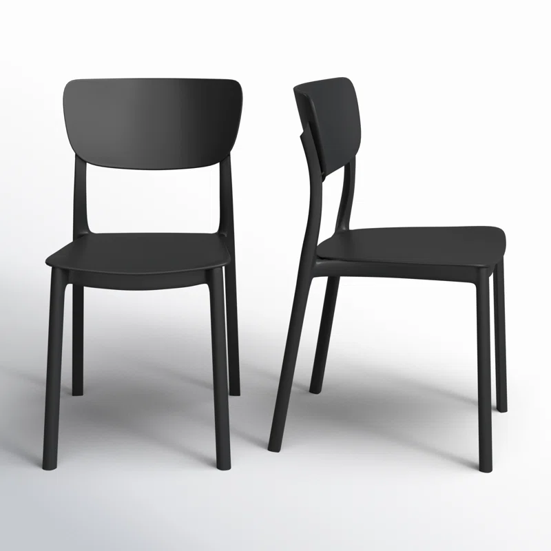 Farrah Outdoor Stacking Dining Side Chair (Set of 2) Black