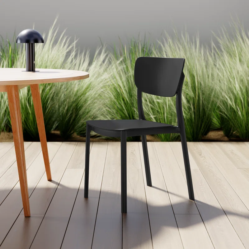 Farrah Outdoor Stacking Dining Side Chair (Set of 2) Black