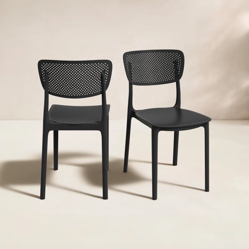 Farrah Outdoor Stacking Dining Side Chair (Set of 2) Black