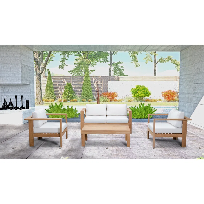 Sonoma 4 Piece Teak Outdoor Seating Group with Sunbrella® Cushions Canvas Natural Sunbrella® Canvas