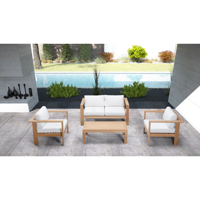 Sonoma 4 Piece Teak Outdoor Seating Group with Sunbrella® Cushions Canvas Natural Sunbrella® Canvas 3 Sonoma 4 Piece Teak Outdoor Seating Group with Sunbrella® Cushions Canvas Natural Sunbrella® Canvas