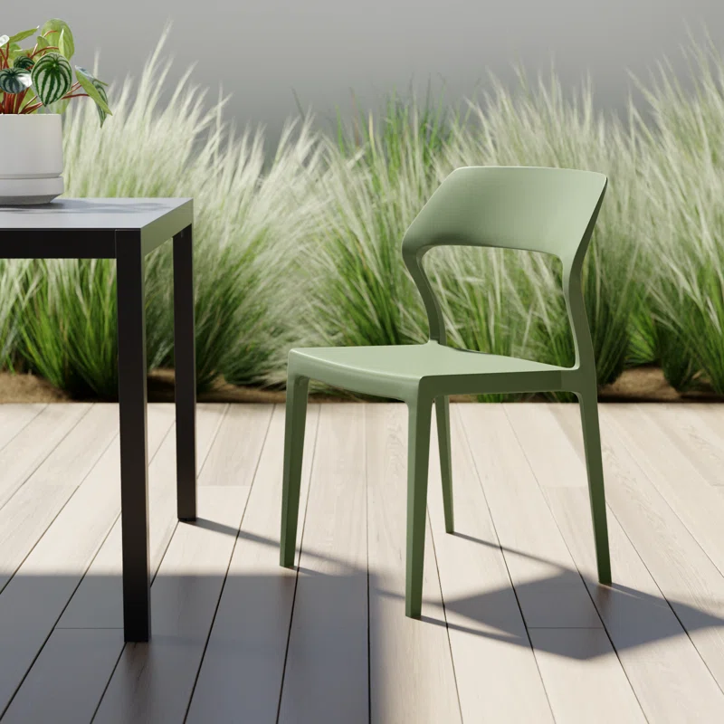 Farrah Outdoor Stacking Dining Side Chair (Set of 2) Olive Green