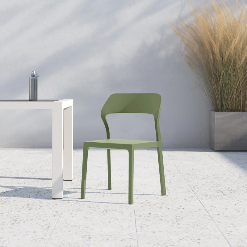 Farrah Outdoor Stacking Dining Side Chair (Set of 2) Olive Green