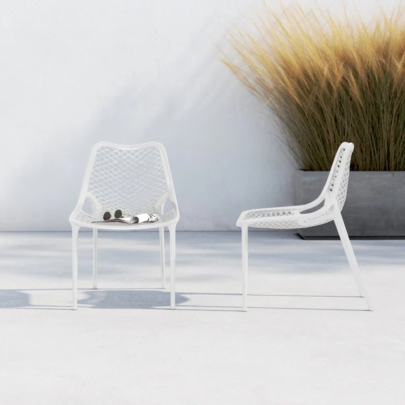 Farrah Outdoor Stacking Dining Side Chair (Set of 2) White