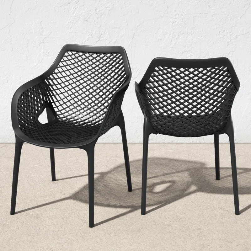 Farrah Outdoor Stacking Dining Armchair (Set of 2) Black