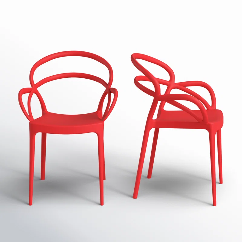 Farrah Outdoor Stacking Dining Armchair (Set of 2) Red