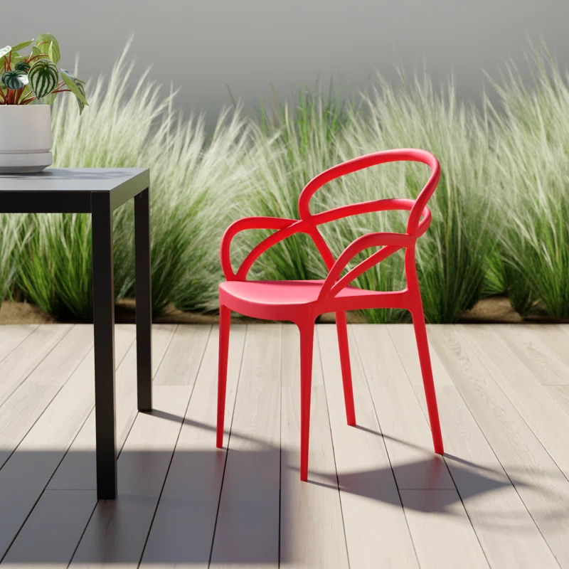 Farrah Outdoor Stacking Dining Armchair (Set of 2) Red