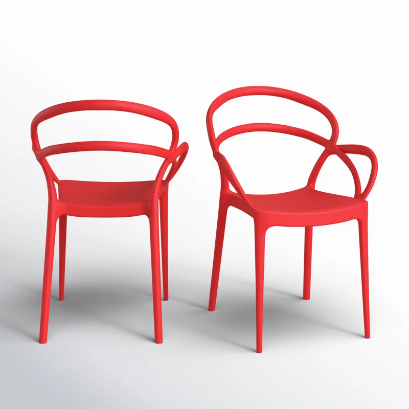 Farrah Outdoor Stacking Dining Armchair (Set of 2) Red