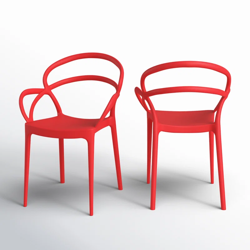 Farrah Outdoor Stacking Dining Armchair (Set of 2) Red