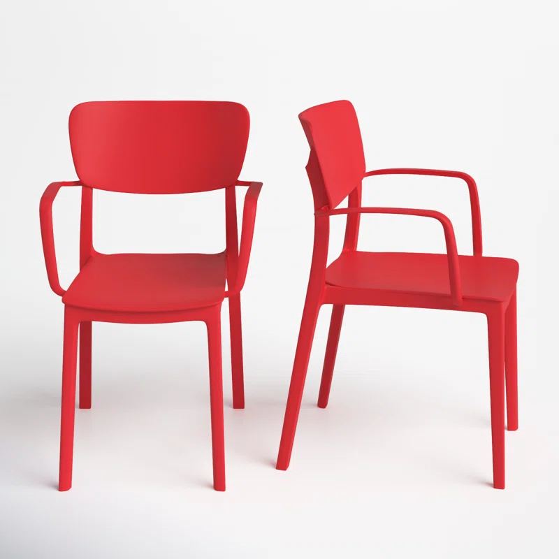 Farrah Outdoor Stacking Dining Armchair (Set of 2) Red