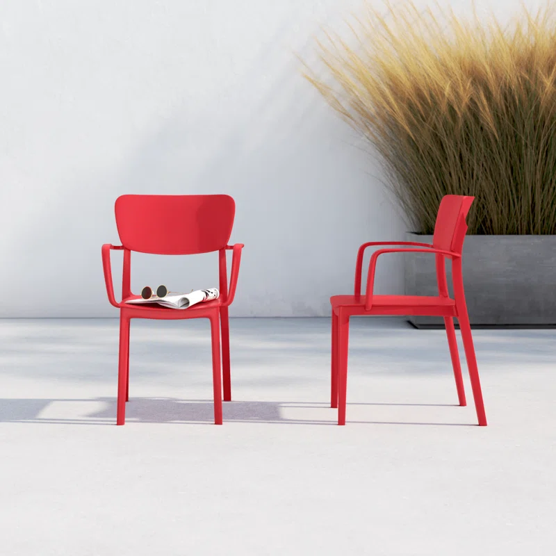 Farrah Outdoor Stacking Dining Armchair (Set of 2) Red