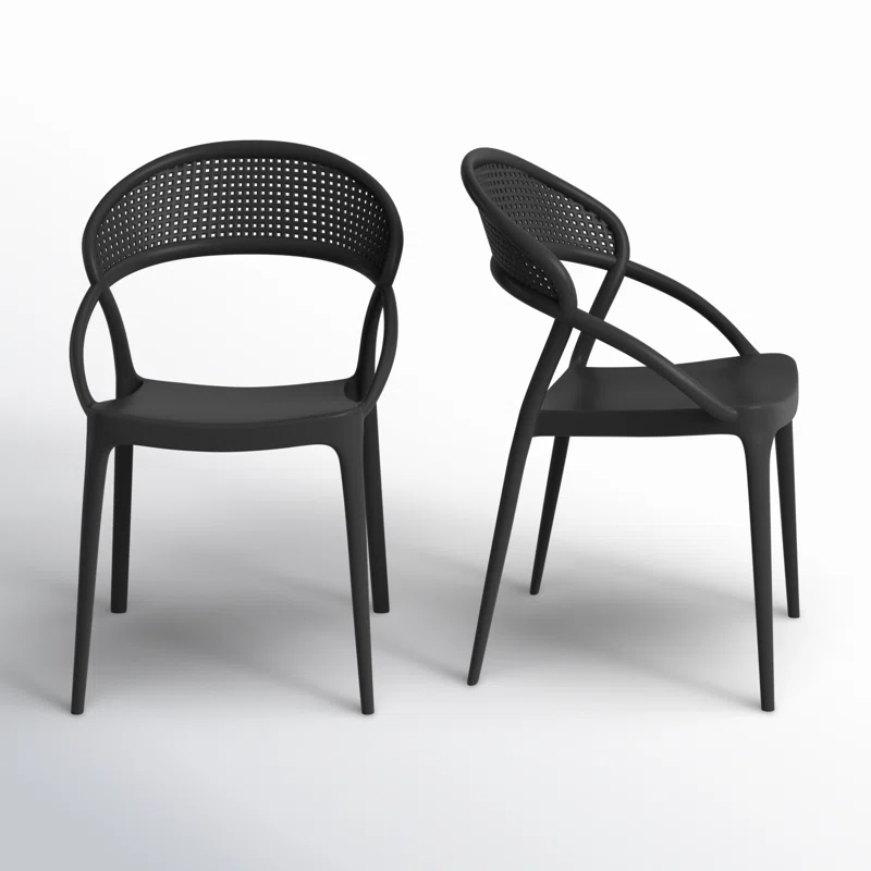 Farrah Outdoor Stacking Dining Armchair (Set of 2) Black
