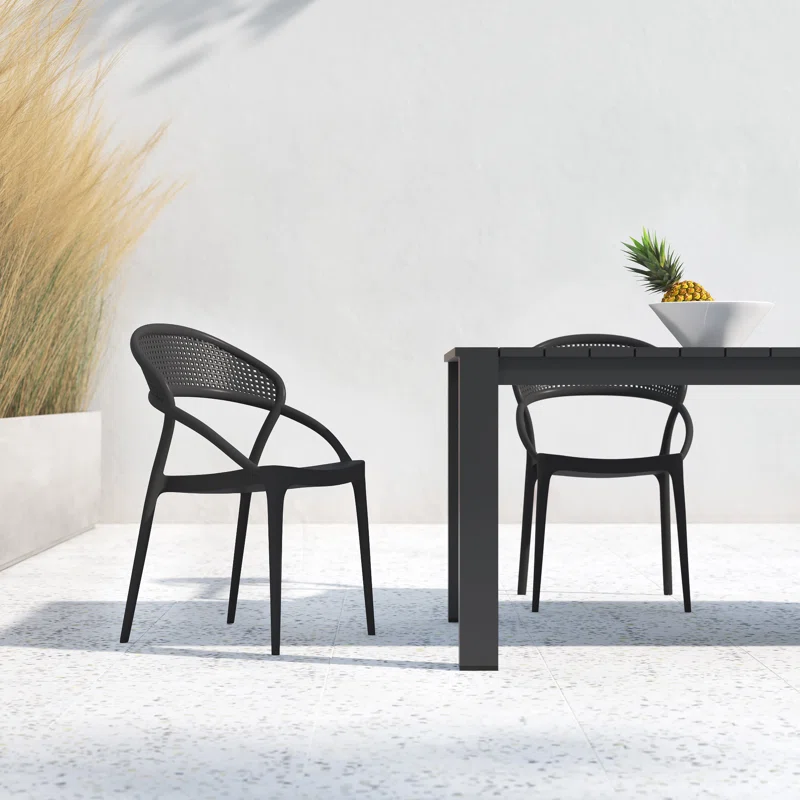 Farrah Outdoor Stacking Dining Armchair (Set of 2) Black